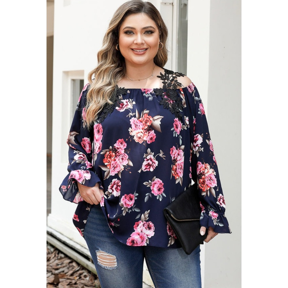 3 Pack Plus Size Boho Crochet Detail Cold Shoulder Floral Blouse